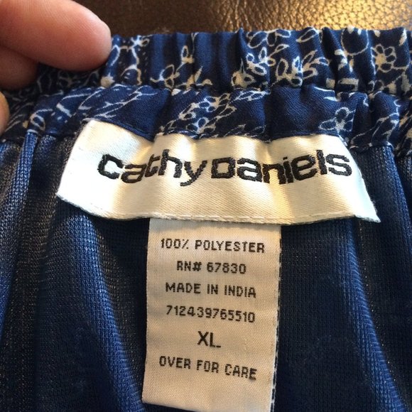 Cathy Daniels blue floral pleated elastic waist maxi skirt sz XL - Picture 5 of 5